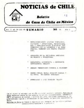 Noticias de Chile.  N°31. Año I. Del 11 al 18 de abril de 1985.