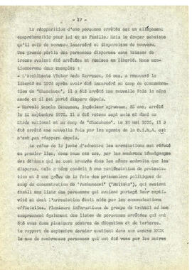 Le regime de terreur au Chile et la disparation des déteneus politiques. (17)